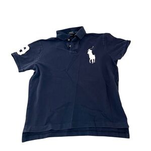 🔷RALPH LAUREN: Men’s size M, navy blue logo polo shirt w/buttons, preowned🔷